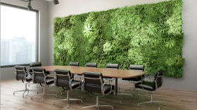 Board room with a green wall