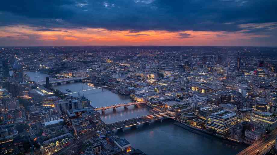 Aerial view of London at night