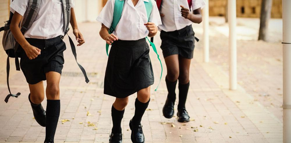 School kids running